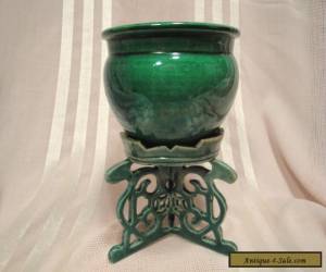 Item Beautiful Antique Monochrome Green Pottery Chinese Vase Stand & Dish 3 Pieces for Sale