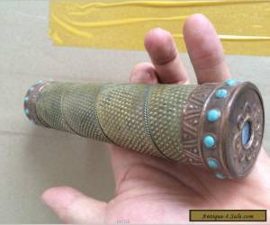 Item Old Decorated Handwork Copper Carving Flower Inlay Turquoise Beads Kaleidoscope for Sale