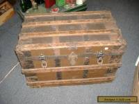 Wood Metal Steamer Trunk Vintage Antique Farmhouse Chic Coffee Table Slatted Sma