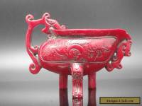 Chinese collection handwork dragon resin red coral tripodia cup
