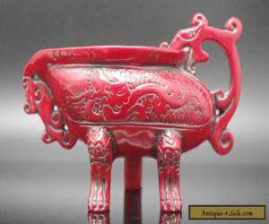 Item Chinese collection handwork dragon resin red coral tripodia cup for Sale