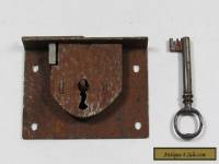 Antique 19th Century Steel Chest Lock with Keeper and Key