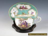 c. 1750 MEISSEN TURQUOISE GROUND CUP & SAUCER Antique German Porcelain