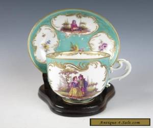 Item c. 1750 MEISSEN TURQUOISE GROUND CUP & SAUCER Antique German Porcelain for Sale