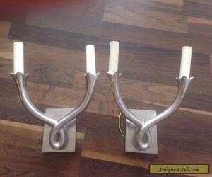 Pair Of Vintage French Polish Silver Wall Lights for Sale