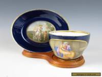 18thC MEISSEN Marcolini VENUS CUPID Portrait CUP SAUCER Cobalt Antique Porcelain