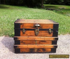 Item ANTIQUE REFINISHED STEAMER CHEST VINTAGE FLAT TOP COFFEE TABLE TRUNK W/ TRAY for Sale