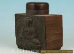 Chinese Tibetan Old Wooden Hand Carved Seated Buddha Statue Snuff Bottle Pot  for Sale