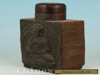 Chinese Tibetan Old Wooden Hand Carved Seated Buddha Statue Snuff Bottle Pot 