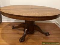 Antique Victorian Large Oak Round Dining Table with Claw Feet