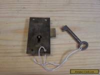 ORIGINAL ANTIQUE BRASS CABINET LOCK AND KEY OAK PINE CUPBOARD