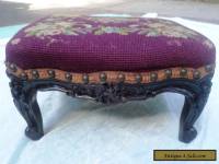 Antique Mahogany hand Carved Wood footstool needlepoint foot stool victorian 