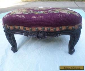 Item Antique Mahogany hand Carved Wood footstool needlepoint foot stool victorian  for Sale