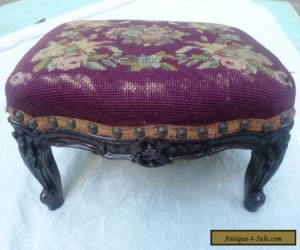 Item Antique Mahogany hand Carved Wood footstool needlepoint foot stool victorian  for Sale