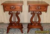 MAHOGANY LYRE TABLES Victorian Style, Carved Rose Handles, Drawer PAIR VINTAGE for Sale