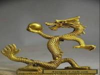 Chinese exquisite handmade brass Crystal Ball Gold dragon statue 