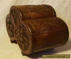 Item Old Chinese Wooden Box With Carved Oriental Scenes for Sale