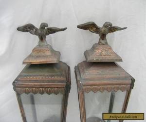 Item PAIR OF OLD METAL WALL LAMPS, WITH AN  IMPERIAL EAGLE FINIAL. for Sale