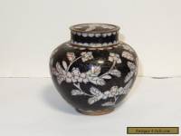 CHINESE CLOISONNE BLACK ENAMEL FLORAL GINGER JAR BOX