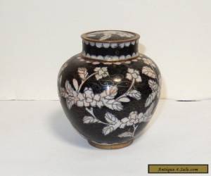 CHINESE CLOISONNE BLACK ENAMEL FLORAL GINGER JAR BOX for Sale