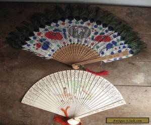 2 - Antique Chinese Hand Painted Hand Fan - Peacock Feathers for Sale