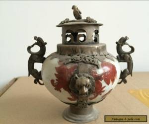 Collectible Decorated Old Porcelain & Tibet Silver Belle Incense Burner for Sale