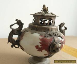 Item Collectible Decorated Old Porcelain & Tibet Silver Belle Incense Burner for Sale