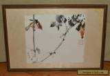 Vtg Chinese or Japanese Original Signed Art Work Bird Ink Watercolor Framed for Sale