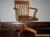 Vintage Antique Wood Swivel Bankers Office Armchair Chair