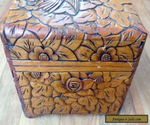 Item Large Vintage Carved Wooden Box with 'Birds'Design for Sale