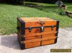 ANTIQUE REFINISHED STEAMER CHEST VINTAGE FLAT TOP COFFEE TABLE TRUNK W/ TRAY for Sale