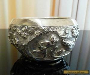 Item Antique Asian 900? Solid Silver Repousse BOWL Elephant Tiger Hunting Scenes for Sale