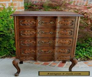 Item Antique French Carved Dark Oak Serpentine Chest End Table Nightstand Cabinet  for Sale