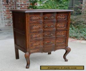 Item Antique French Carved Dark Oak Serpentine Chest End Table Nightstand Cabinet  for Sale