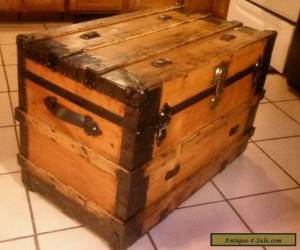 Item 1800's Antique Victorian Flat Top Steamer Trunk with Lift Out Tray for Sale