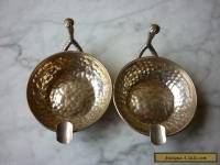 Vintage Pair Beaten Sterling Silver Cigar Ashtrays With Handle 