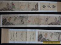 VERY RARE CHINESE HAND PAINTING FARM CATTLE SCROLL YANG JIN MARKED 520CM (L494)