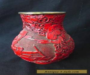 Item Vintage Chinese Cultural Revolution Cinnabar Lacquer Vase Military Soldiers Guns for Sale