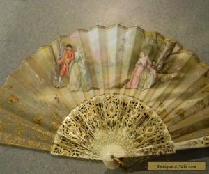 Antique Hand painted scene Victorian Ladies Fan signed  for Sale