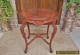 ANTIQUE FRENCH LOUIS XVI STYLE CARVED MAHOGANY TABLE BURLED MARQUETRY INLAID TOP for Sale