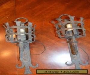 Item Vintage Antique Pair Wrought Iron Wall Sconces for Sale