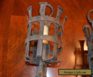 Item Vintage Antique Pair Wrought Iron Wall Sconces for Sale