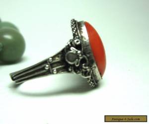 Item Old  Chinese adjustable silver & coral ring for Sale