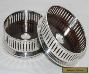 Pair of Vintage Silver and Mahogany Wine Coasters for Sale
