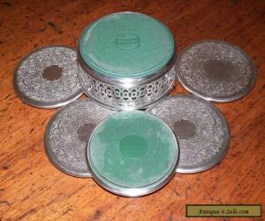 Item "STRACHAN" VINTAGE SILVER PLATED COASTER SET & HOLDER for Sale