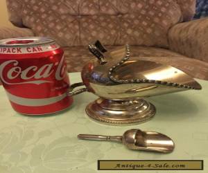 Item LOVELY HAND ENGRAVED SILVER-PLATED SUGAR BOWL, SHAPE OF A COAL SCUTTLE + SHOVEL! for Sale