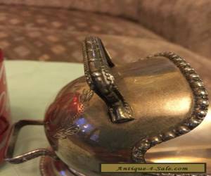 Item LOVELY HAND ENGRAVED SILVER-PLATED SUGAR BOWL, SHAPE OF A COAL SCUTTLE + SHOVEL! for Sale