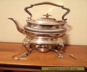 Item Antique Ornate Silverplate English Hinged Kettle Teapot on Stand w/ burner Keys  for Sale