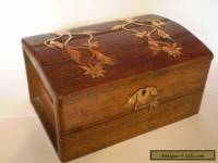 ANTIQUE, OAK JEWELLERY BOX WITH BRASS DECORATION.....