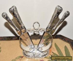 Item Antique Vtg Sterling Silver Repousse Knife Holder w/ 6 Knives for Sale